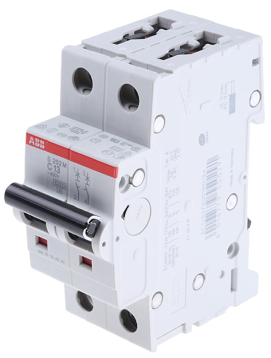 Produktfoto 1 von ABB S200M MCB Leitungsschutzschalter Typ C, 2-polig 13A 440V, Abschaltvermögen 10 kA System Pro M Compact