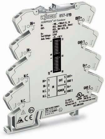 Produktfoto 1 von Wago Signalwandler, Messwandler für Spannung 24V dc, Spannung 0 → 1000mV EIN / Strom, Spannung 0 → 10 V,