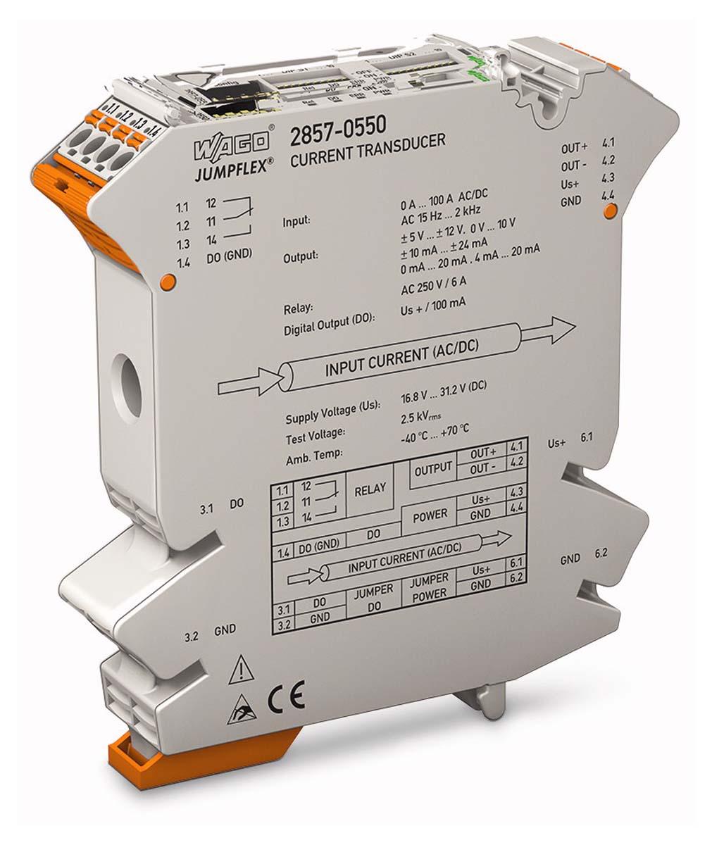 Produktfoto 1 von Wago Strommessumformer, Stromwandler 24V dc, Strom (DC) -100 → 100A EIN / Digital, Relais ±10 V, ±20mA AUS