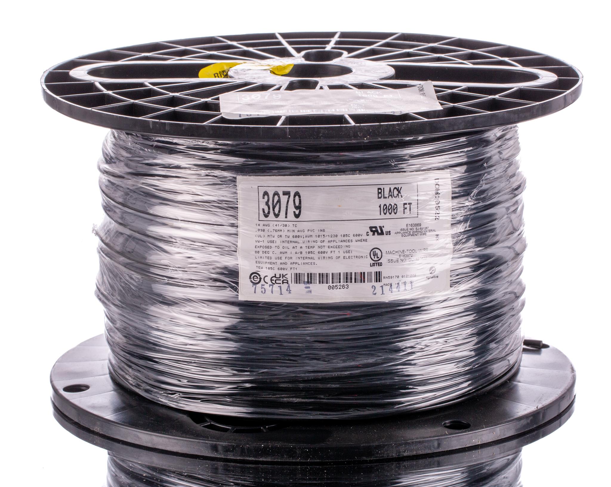 Produktfoto 1 von Alpha Wire Einzeladerleitung 2,1 mm², 14 AWG 305m Schwarz PVC isoliert Ø 3.51mm UL1015