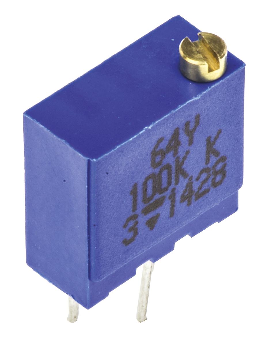 Produktfoto 1 von Vishay 64Y 23-Gang-Gang THT Trimmer-Potentiometer, Einstellung von oben, 100kΩ, ±10%, 0.5W, Pin, L. 9.7mm