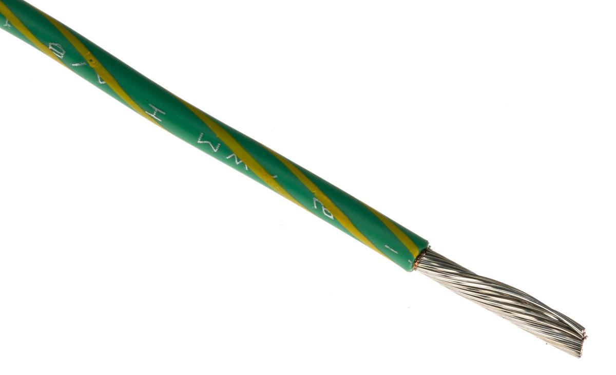 Alpha Wire Einzeladerleitung 3,3 mm², 12 AWG 30m Grün/Gelb MPPE isoliert Ø 2.97mm 65/0,25 mm Litzen UL11028