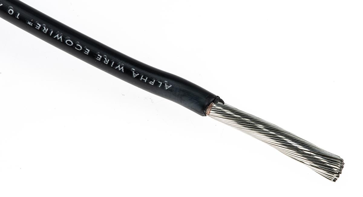 Produktfoto 1 von Alpha Wire Einzeladerleitung 5,2 mm², 10 AWG 30m Schwarz MPPE isoliert Ø 3.66mm 105/0,25 mm Litzen UL11028