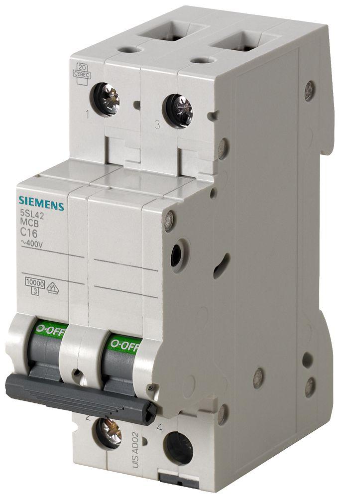 Siemens 5SL4 MCB Leitungsschutzschalter Typ C, 2-polig 1.6A 400V SENTRON DIN-Schienen-Montage