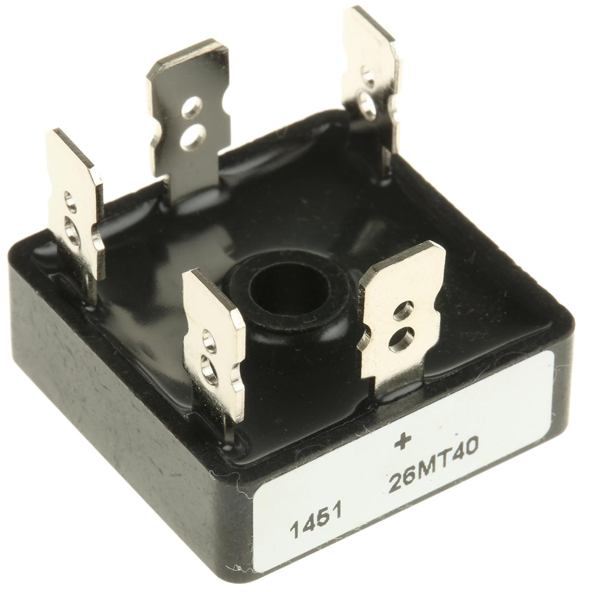 Produktfoto 1 von Vishay Brückengleichrichter, 3-phasig 25A 400V THT 1.26V D 63 5-Pin 200μA