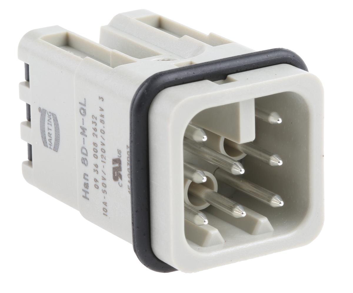 HARTING Han D Industrie-Steckverbinder Kontakteinsatz, 8-polig 10A Stecker, Einsatz Quick Lock