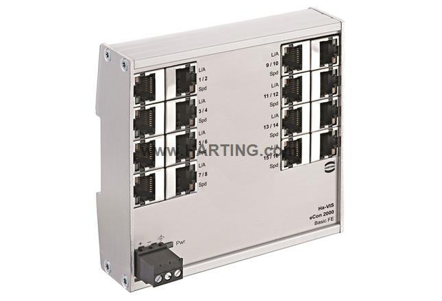 Produktfoto 1 von HARTING Ha-VIS eCon 2000 Industrie-Hub, 16 x RJ45 / 100Mbit/s, bis 100m für DIN-Schienen, 48V dc