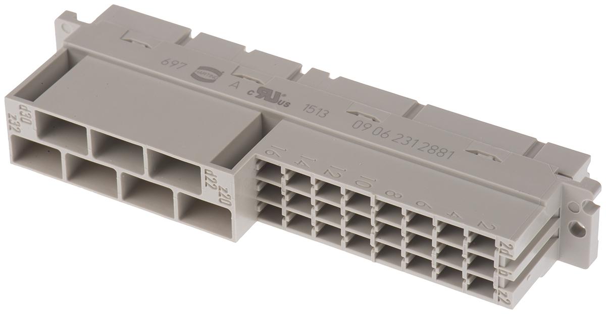 HARTING 09 06 DIN 41612-Steckverbinder Buchse Gerade, 24 + 7-polig / 2/3-reihig, Raster 3.81 mm, 5.08 mm, 6.5 mm, 10.16