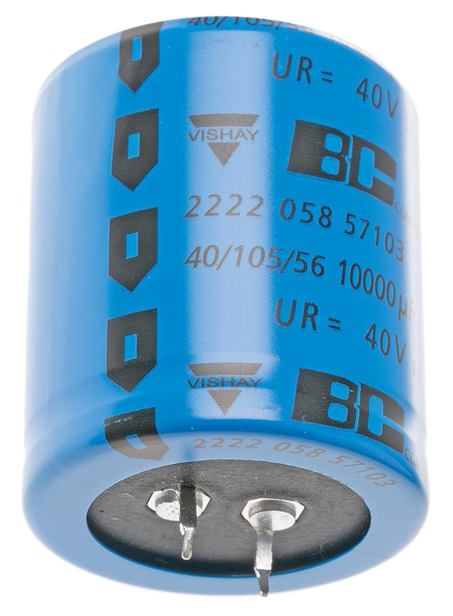 Produktfoto 1 von Vishay 58 Snap-In Aluminium-Elektrolyt Kondensator 10000μF ±20% / 40V dc, Ø 35mm x 40mm, bis 105°C