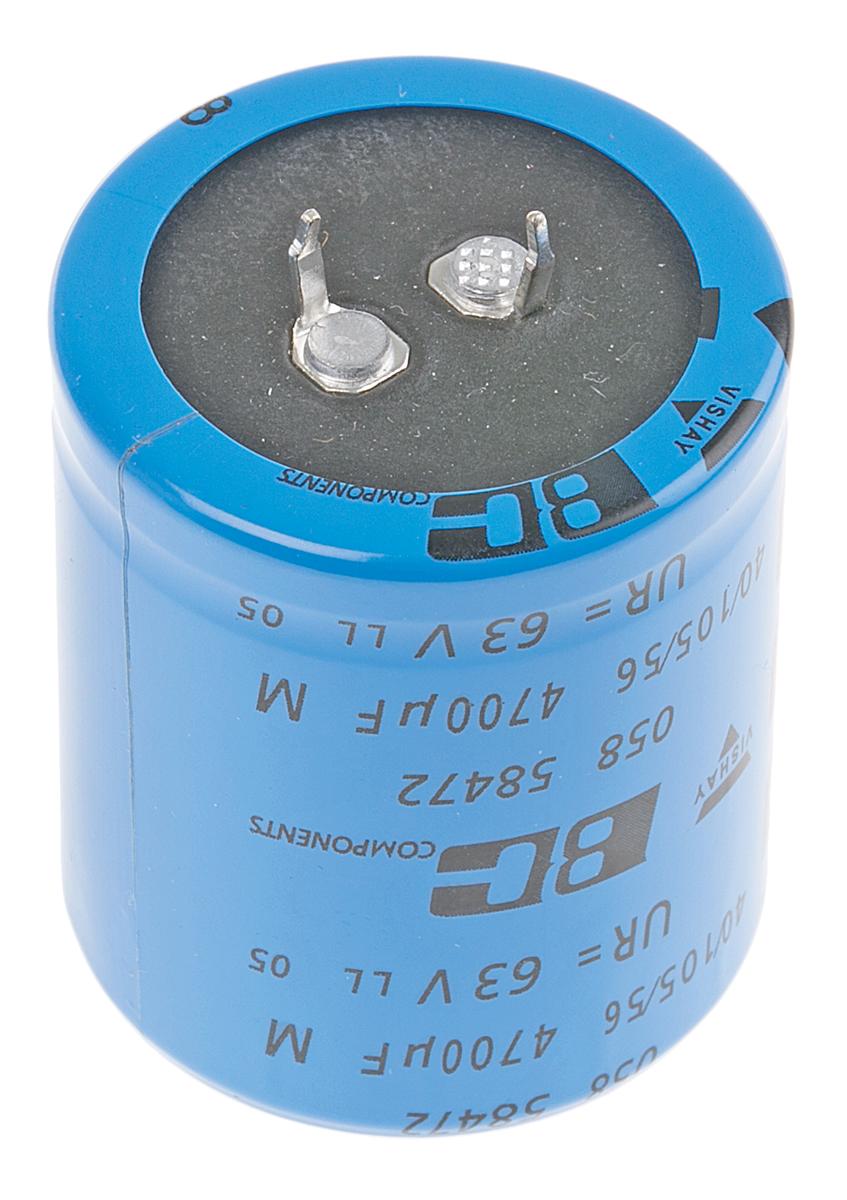 Produktfoto 1 von Vishay 58 Snap-In Aluminium-Elektrolyt Kondensator 4700μF ±20% / 63V dc, Ø 35mm x 40mm, bis 105°C