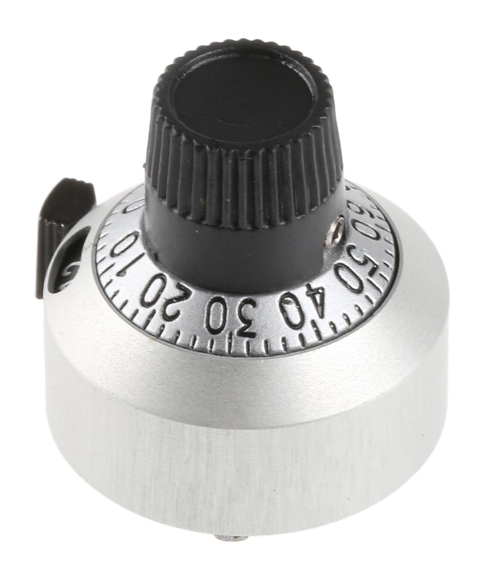 Produktfoto 1 von Vishay Potentiometer Drehknopf Chrom, Zeiger Schwarz Ø 22.2mm x 22.2mm, Rund Schaft 6.35mm