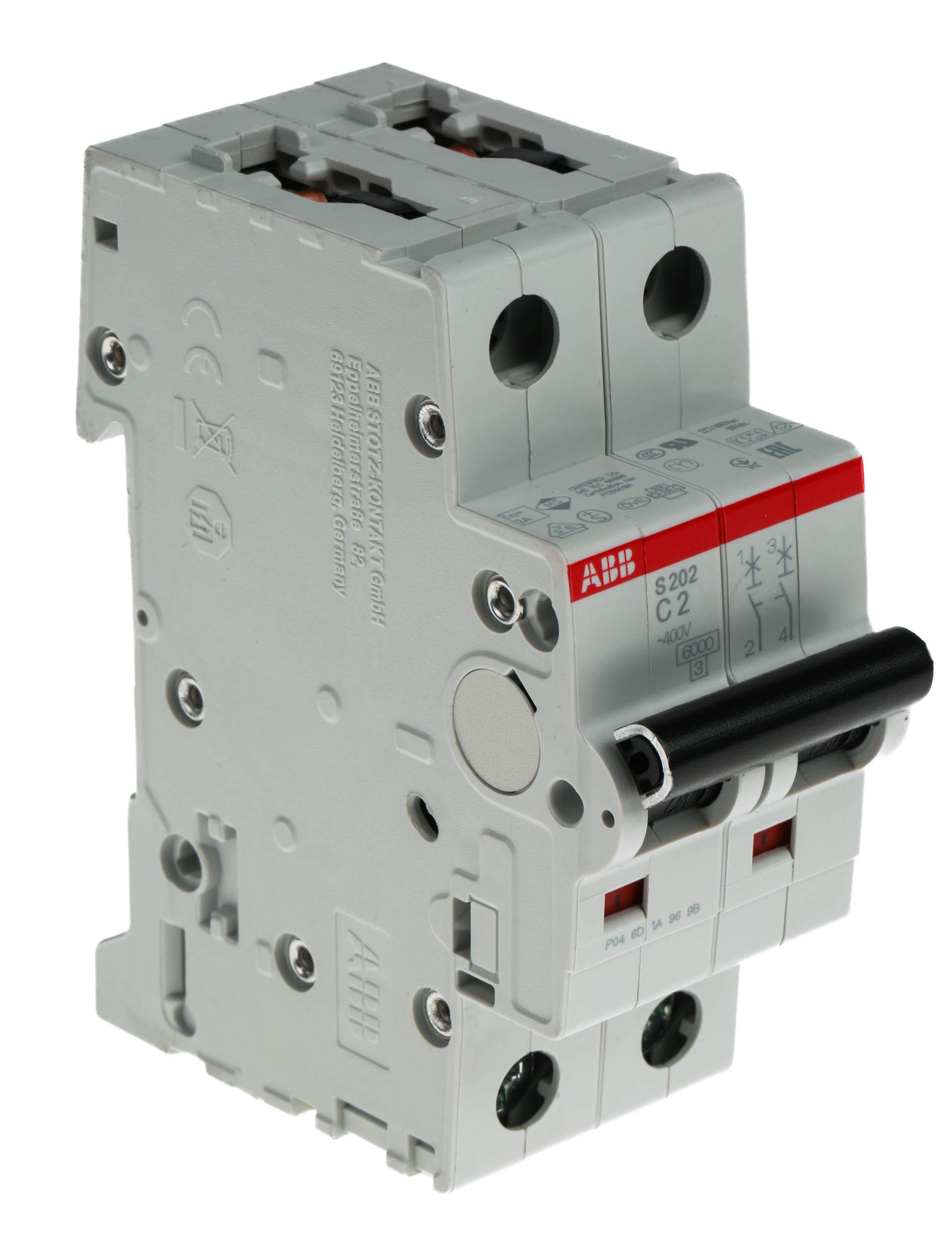 Produktfoto 1 von ABB S200 MCB Leitungsschutzschalter Typ C, 2-polig 2A 400V, Abschaltvermögen 6 kA System Pro M Compact