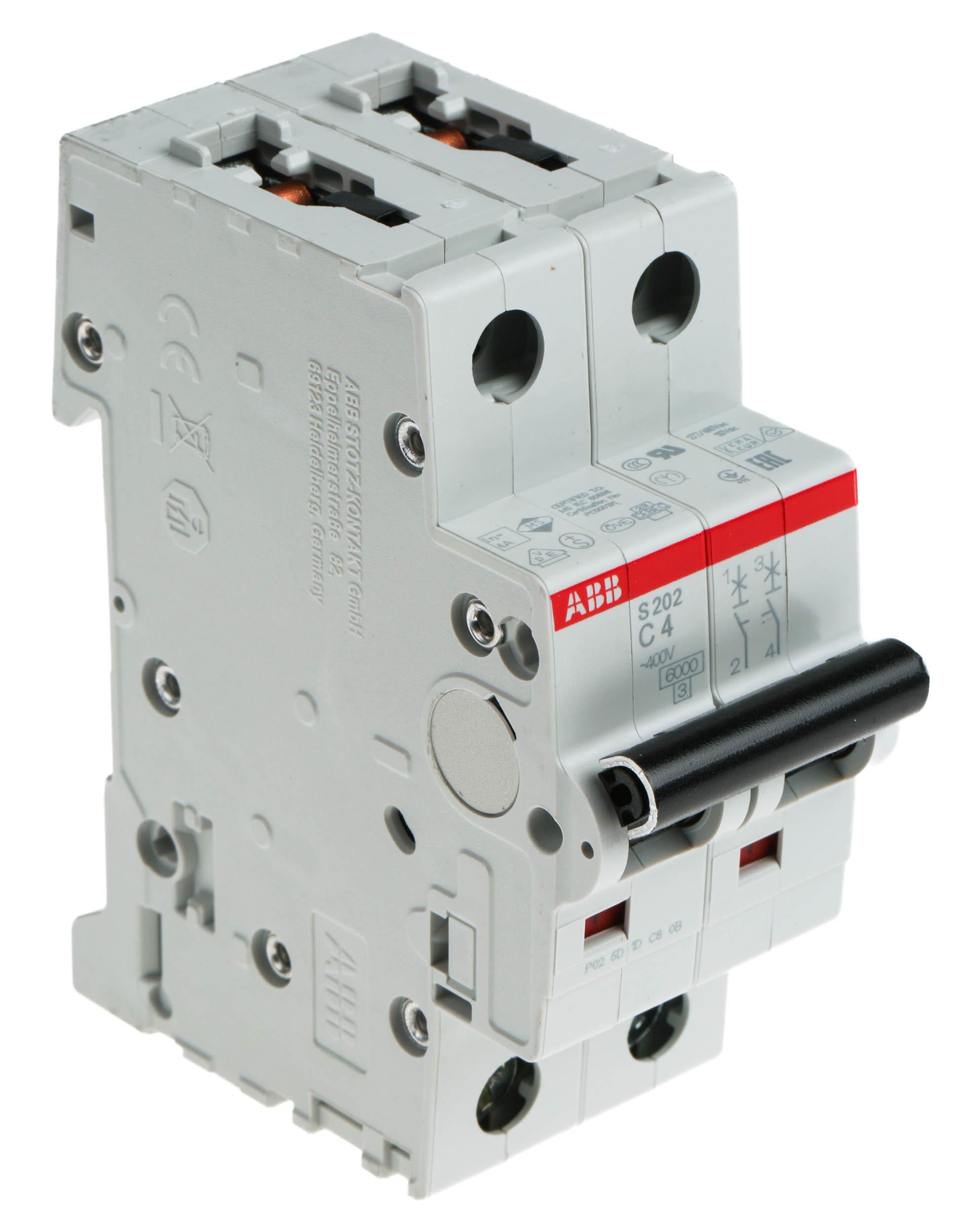 Produktfoto 1 von ABB S200 MCB Leitungsschutzschalter Typ C, 2-polig 4A 400V, Abschaltvermögen 6 kA System Pro M Compact