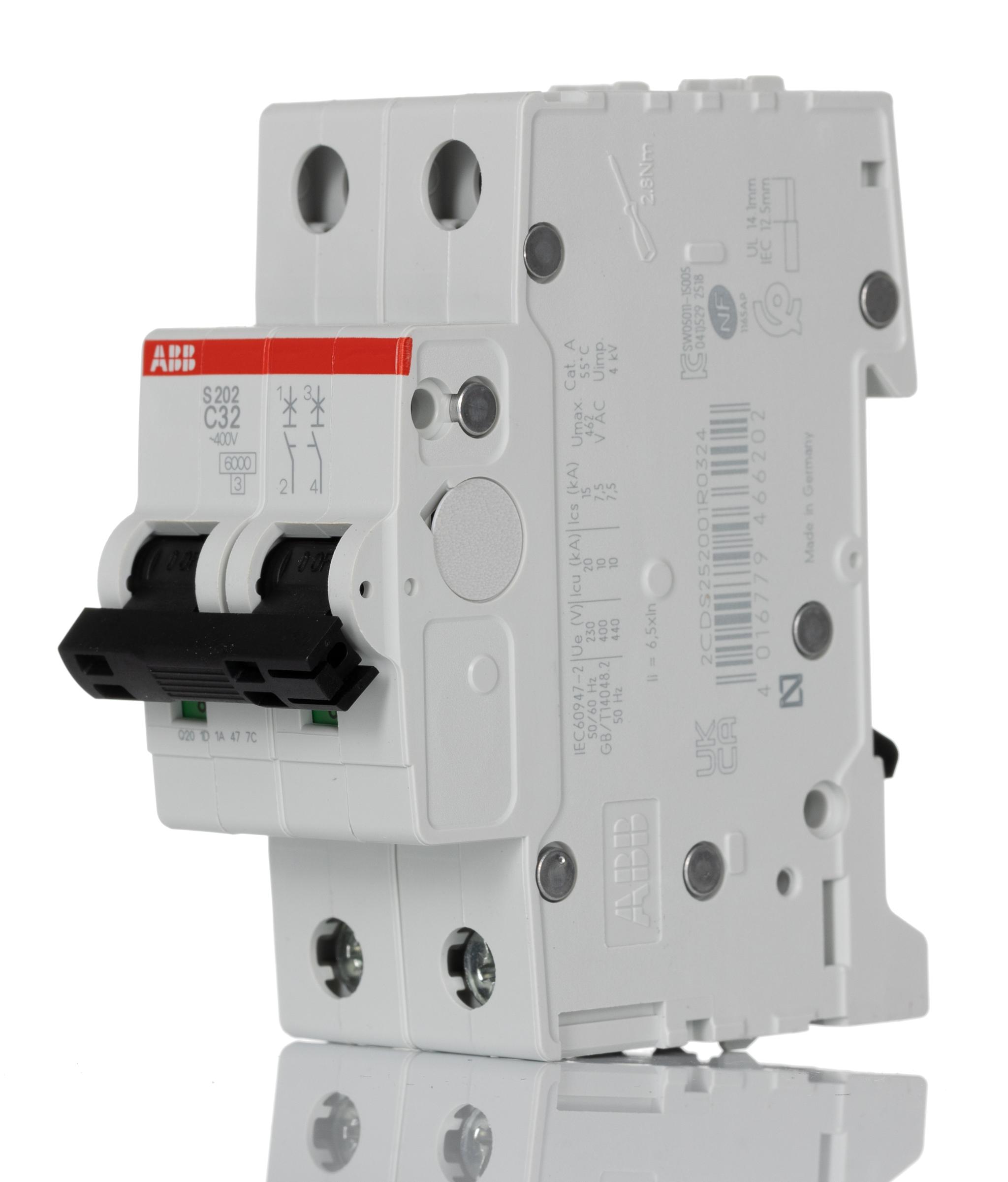 Produktfoto 1 von ABB S200 MCB Leitungsschutzschalter Typ C, 2-polig 32A 400V, Abschaltvermögen 6 kA System Pro M Compact