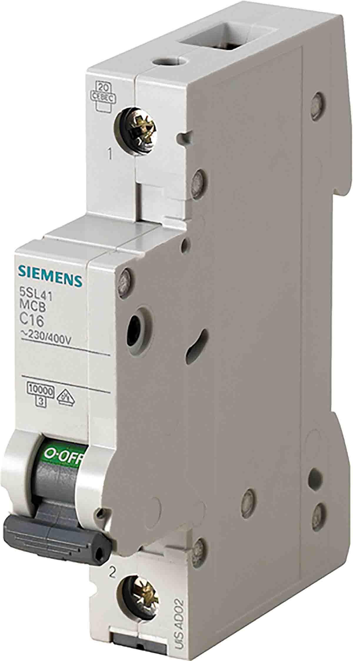 Siemens 5SL4 MCB Leitungsschutzschalter Typ D, 1-polig 300mA 400V, Abschaltvermögen 10 kA SENTRON DIN-Schienen-Montage