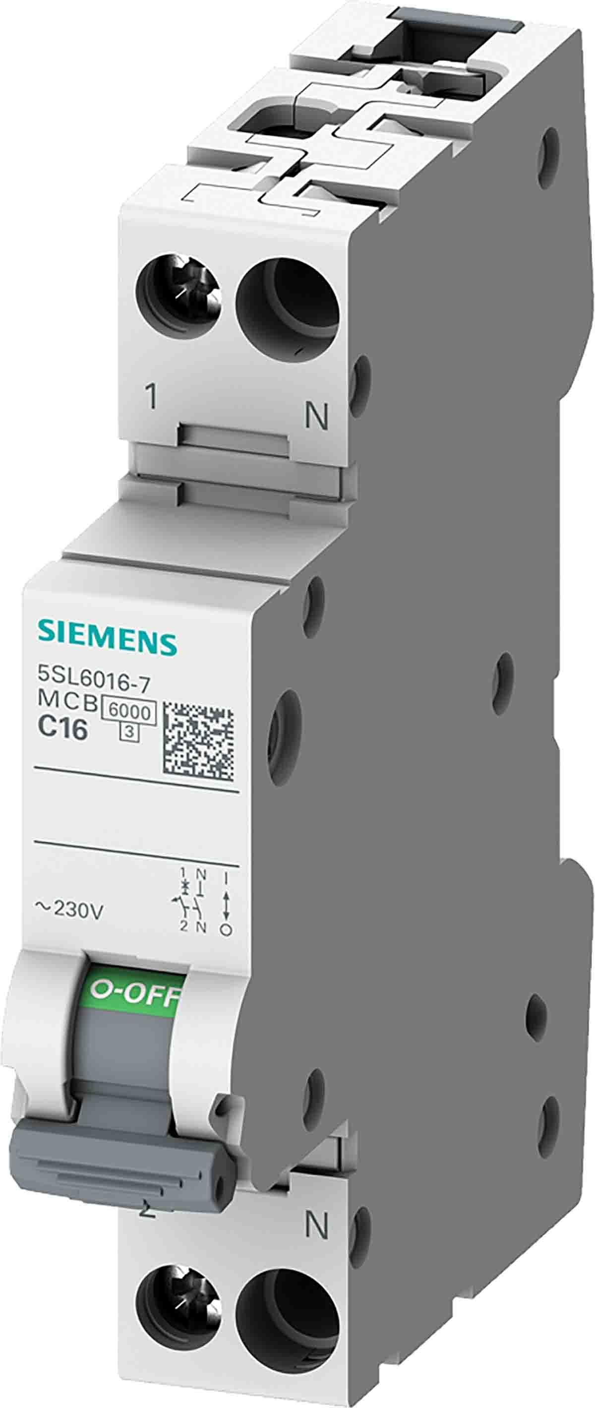 Siemens 5SL6 MCB Leitungsschutzschalter Typ C, Pol 1P+N 4A 230V, Abschaltvermögen 6 kA SENTRON DIN-Schienen-Montage