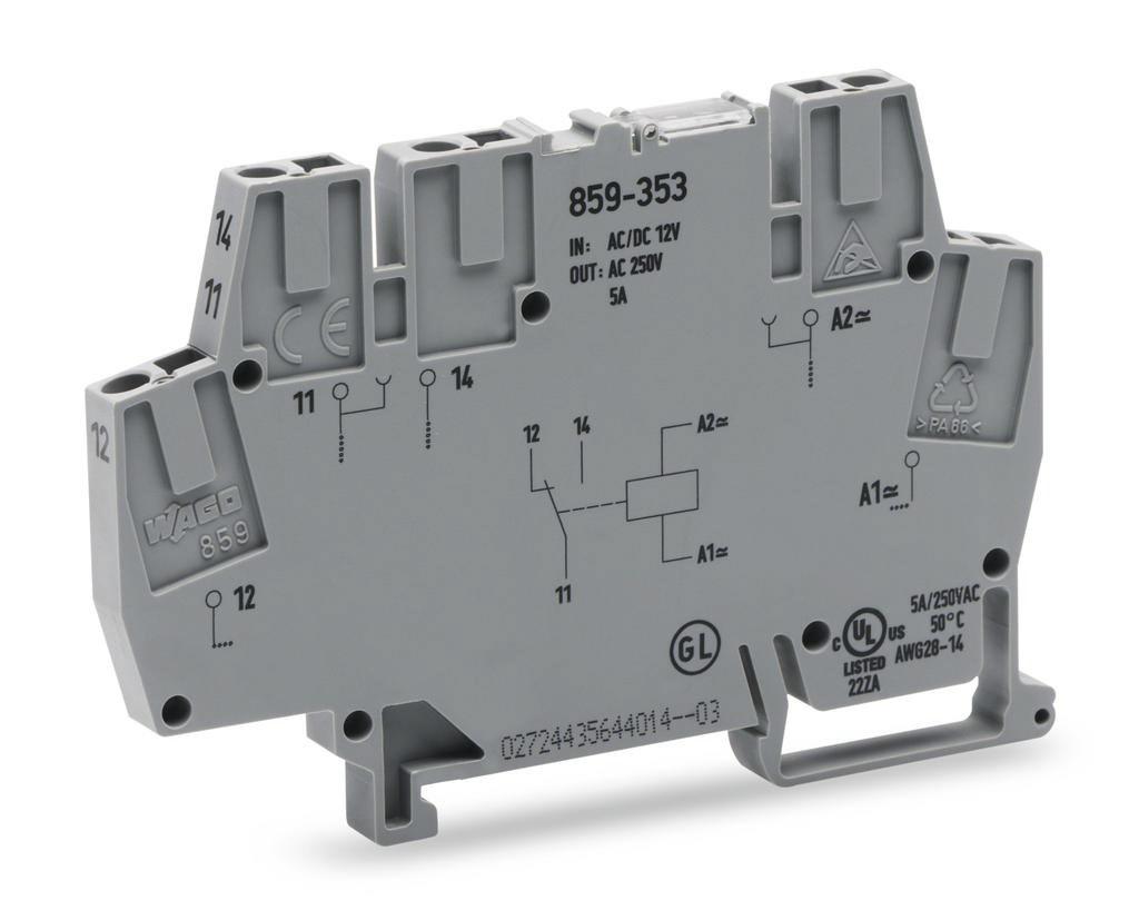 Produktfoto 1 von Wago 859 Interface Relais / 24V ac/dc 24V ac/dc, 1-poliger Wechsler DIN-Schienen 250V ac