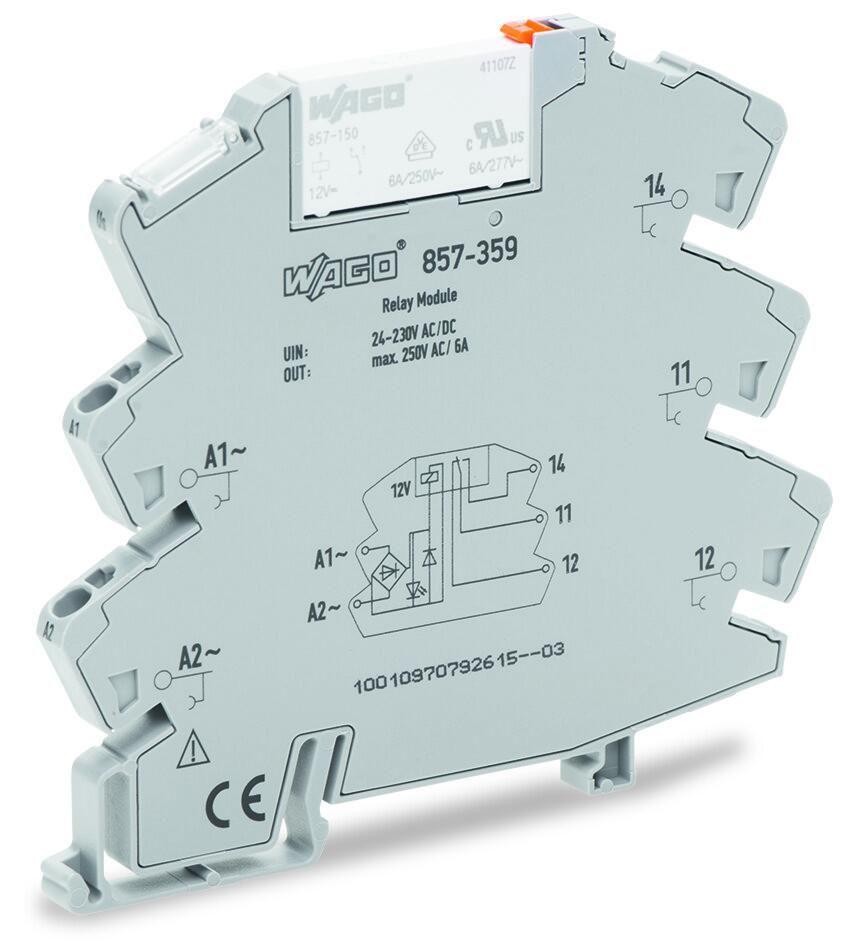 Wago 857 Interface Relais, 24V ac/dc / 230V ac/dc 230V ac/dc, 1-poliger Wechsler DIN-Schienen 250V ac