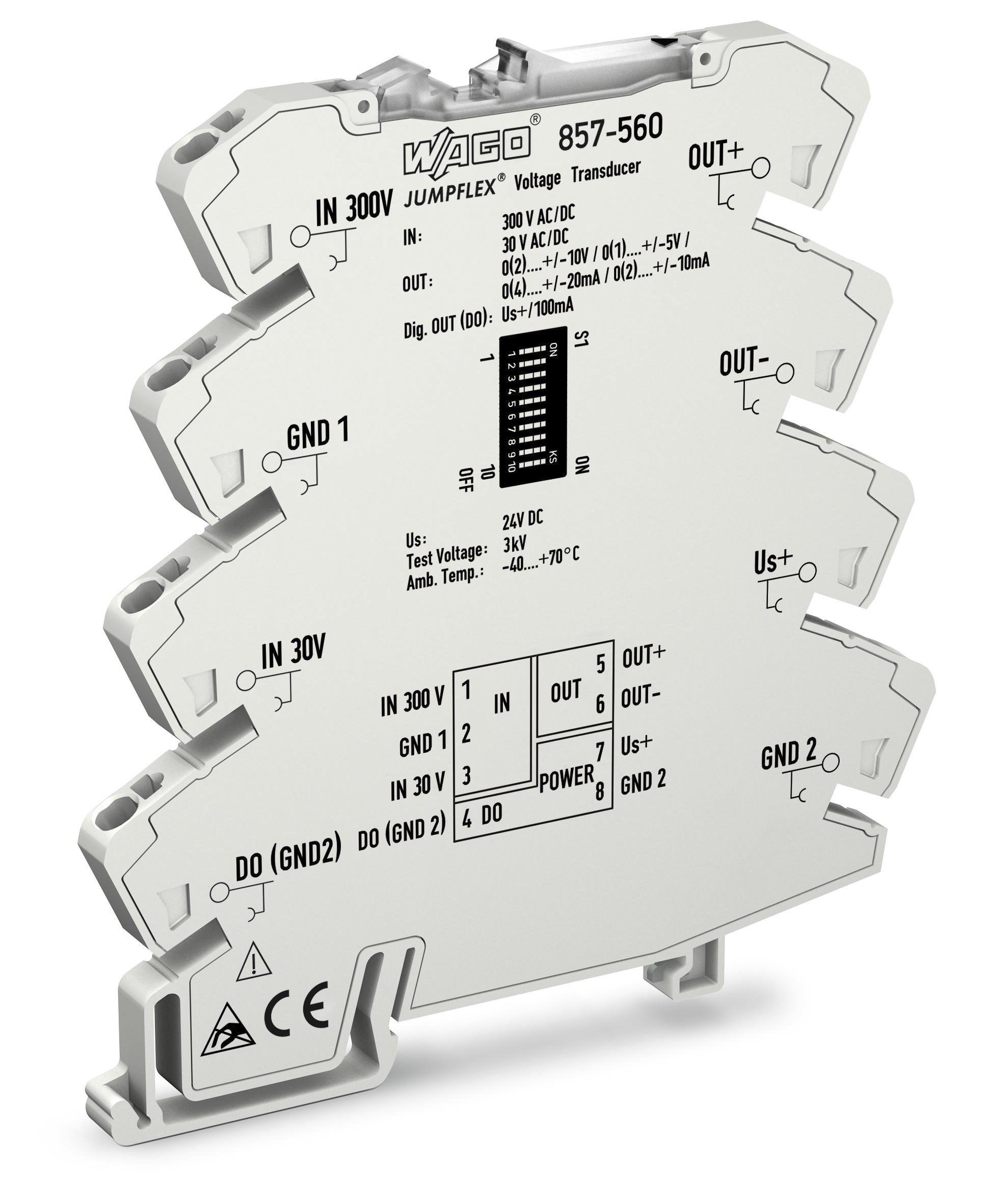 Produktfoto 1 von Wago Jumpflex Signalwandler, Messwandler für Spannung 24V dc, Spannung (IN 2) 30 V ac/dc, (IN 1) 300V ac/dc EIN /