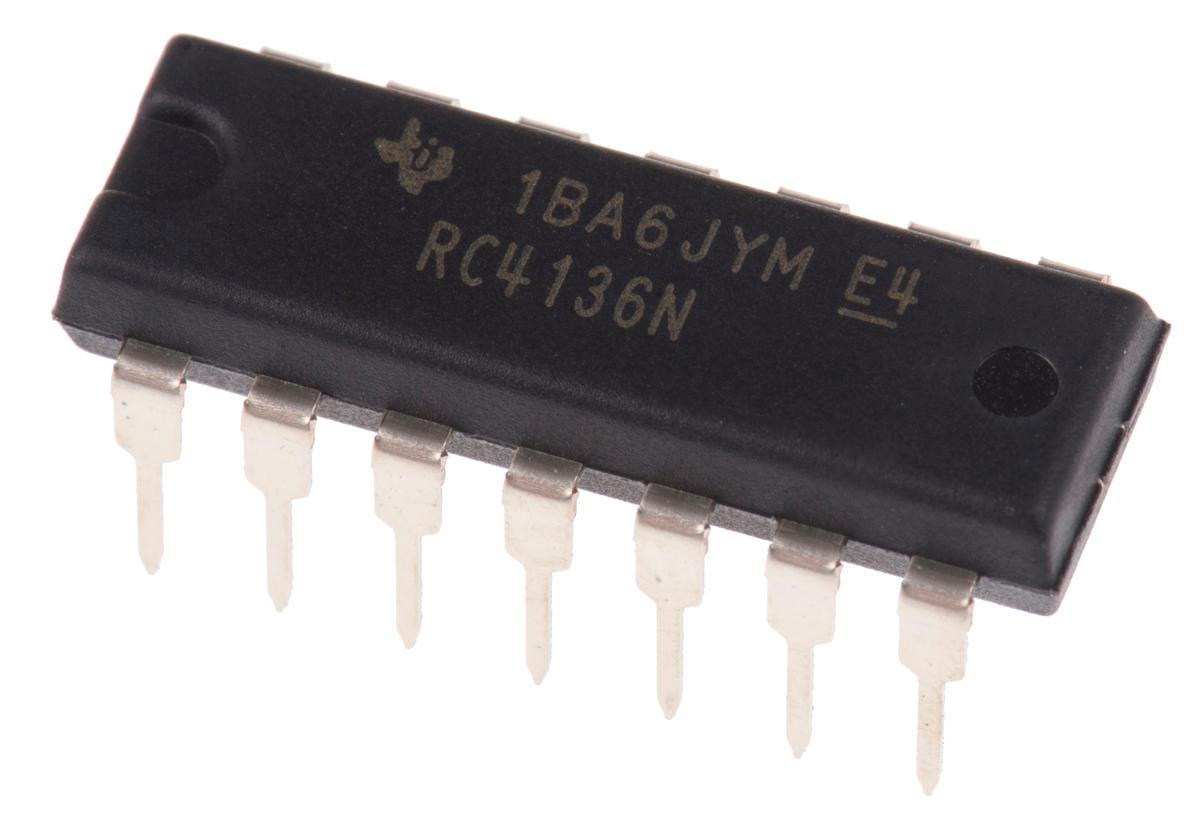 Produktfoto 1 von Texas Instruments Operationsverstärker THT PDIP, biplor typ. ±12 V, ±9 V, 14-Pin