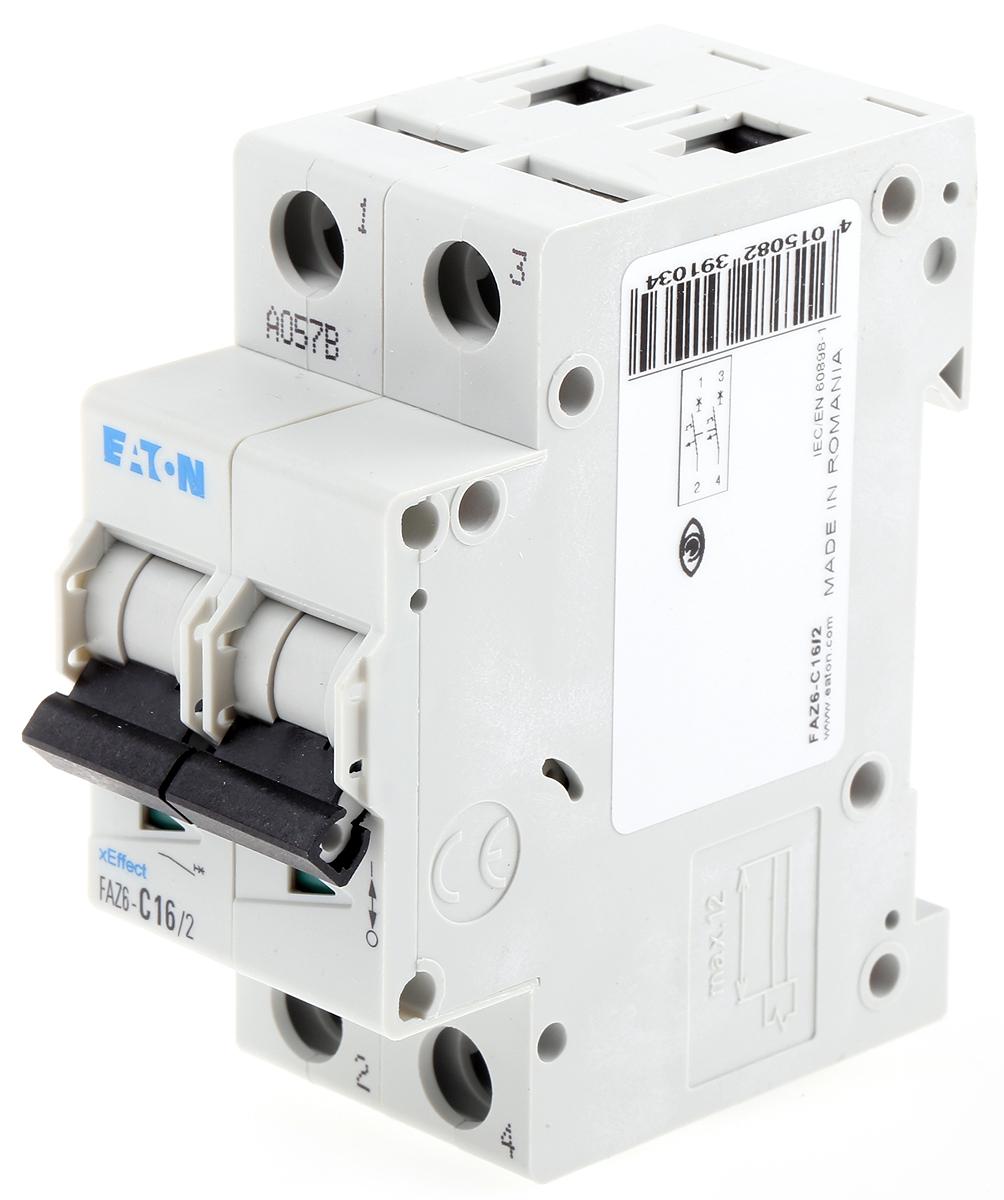 Produktfoto 1 von Eaton Eaton Moeller MCB Leitungsschutzschalter Typ C, 2-polig 16A 230 → 400V, Abschaltvermögen 6 kA xEffect