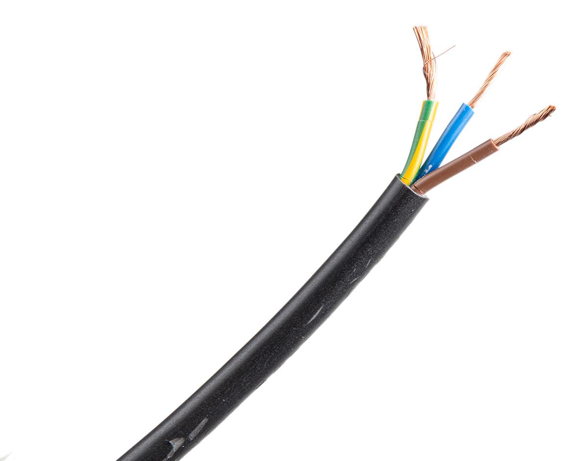 RS PRO Netzkabel, 3-adrig Typ 3183Y Schwarz x 0,75 mm² /Ø 6.47mm 6 A, 100m, 300 V, 500 V, PVC