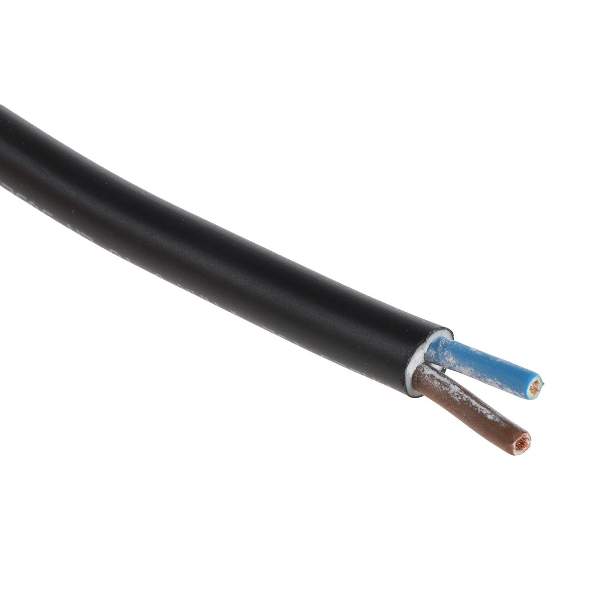 Produktfoto 1 von RS PRO Netzkabel, 2-adrig Typ 3182Y Schwarz x 1,5 mm² /Ø 7.3mm 16 A, 100m, 300 V, 500 V, PVC