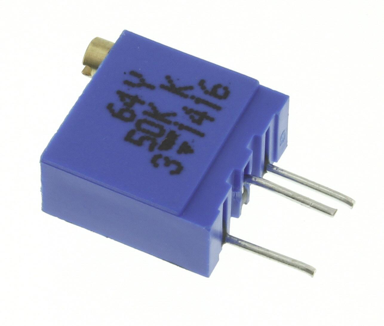 Produktfoto 1 von Vishay 64Y 23-Gang-Gang THT Trimmer-Potentiometer, Einstellung von oben, 50kΩ, ±10%, 0.5W, Pin, L. 9.7mm