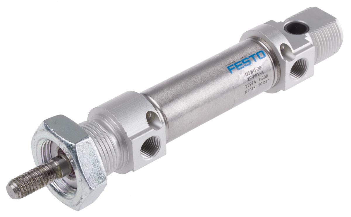 Produktfoto 1 von Festo DSNU 33974, G 1/8 Pneumatikzylinder doppeltwirkend, Bohrung Ø 20mm / Hub 25mm, bis 10 bar