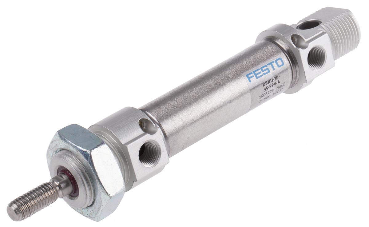 Produktfoto 1 von Festo DSNU 1908293, G 1/8 Pneumatikzylinder doppeltwirkend, Bohrung Ø 20mm / Hub 35mm, bis 10 bar