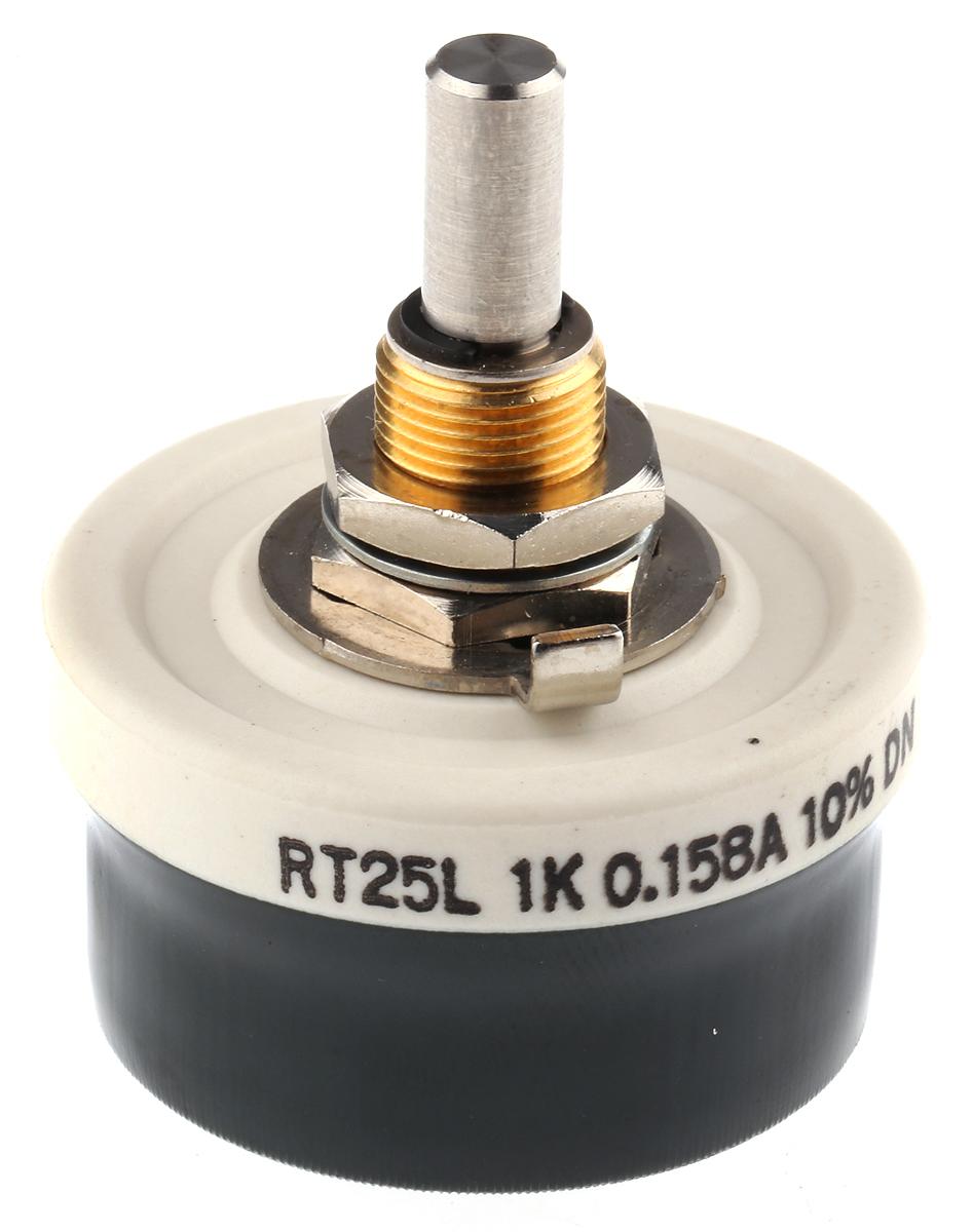 Vishay Serie RT Rheostat, 1kΩ ±10% 25W, Schaft ø 6 mm, Frontplattenmontage, Bohr ø 10.5mm, Lötöse, 38 x 50mm