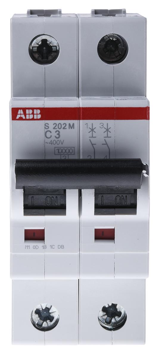 Produktfoto 1 von ABB S200M MCB Leitungsschutzschalter Typ C, 2-polig 3A 440V, Abschaltvermögen 10 kA System Pro M Compact