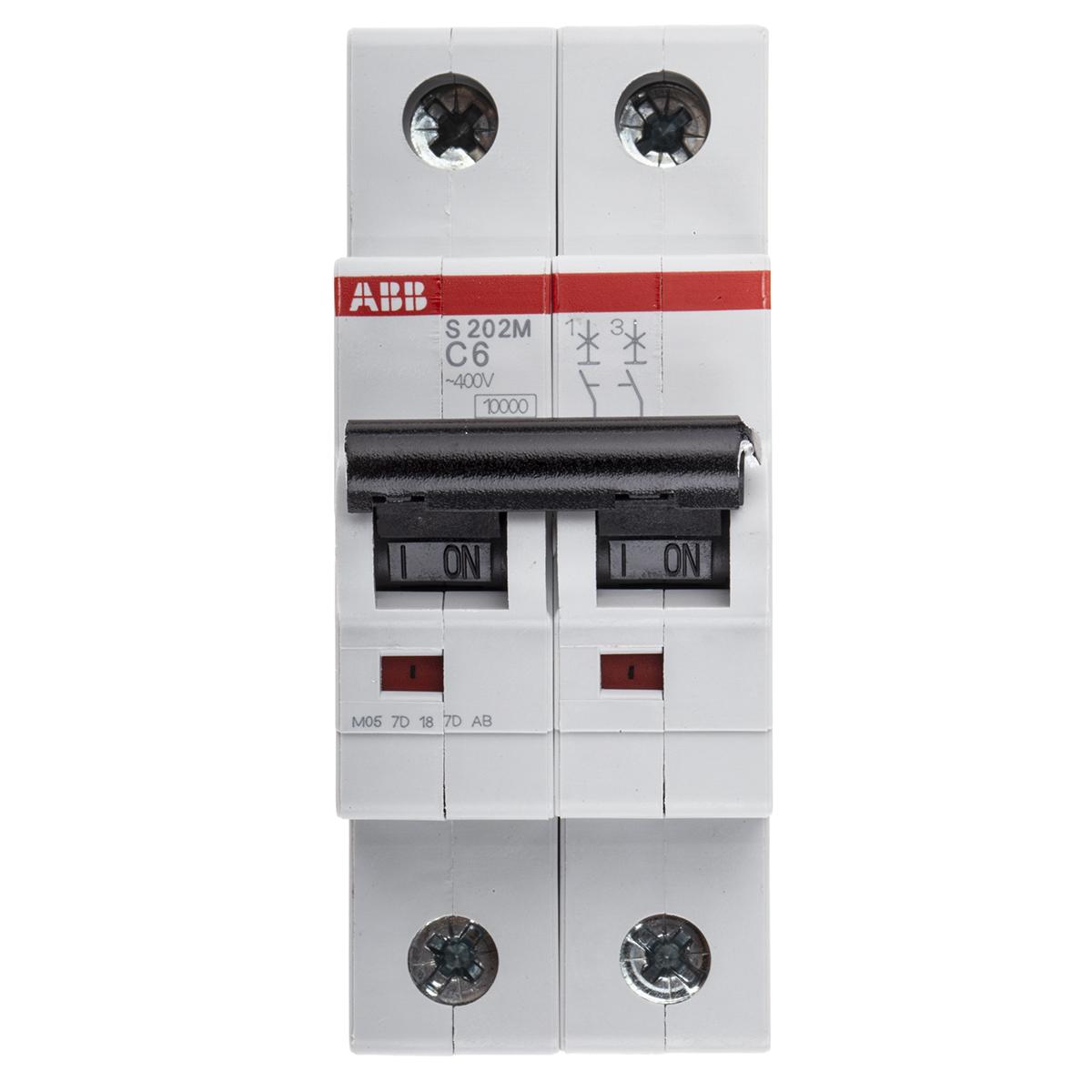 Produktfoto 1 von ABB S200M MCB Leitungsschutzschalter Typ C, 2-polig 6A 440V, Abschaltvermögen 10 kA System Pro M Compact