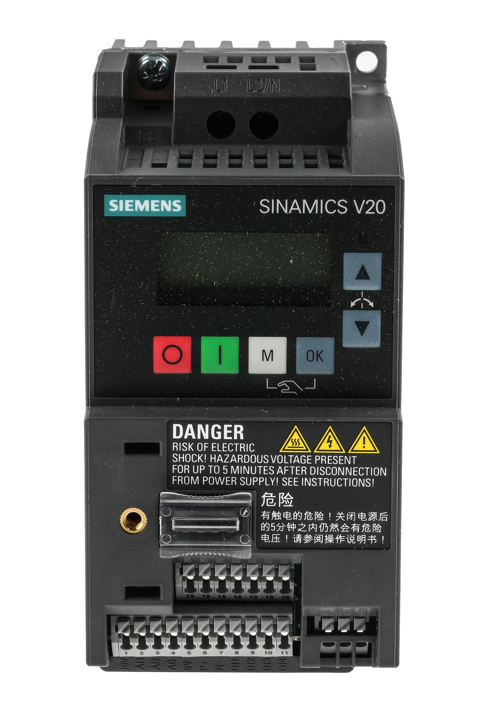 Produktfoto 1 von Siemens SINAMICS V20, 1-Phasen Frequenzumrichter 0,37 kW, 230 V ac / 2,3 A 0 → 550Hz für Wechselstrommotoren