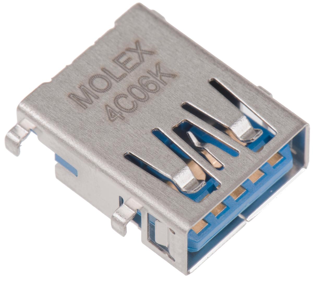 Produktfoto 1 von Molex 48394 USB-Steckverbinder 3.0 A Buchse / 1.8A, THT-Lötanschluss