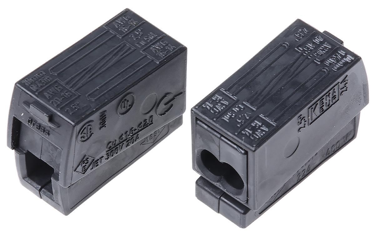 Produktfoto 1 von Wago 224 Leuchtensteckverbinder, Stecker, 24A, Schwarz, 0.5 → 2.5 mm²