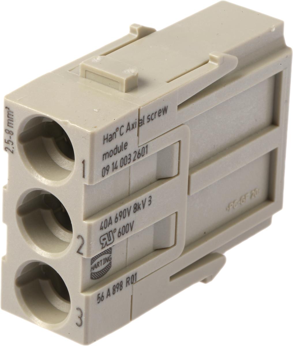 HARTING Han-Modular Robustes Power Steckverbinder-Modul, 3-polig 40A Stecker, Axialmodul Schrauben