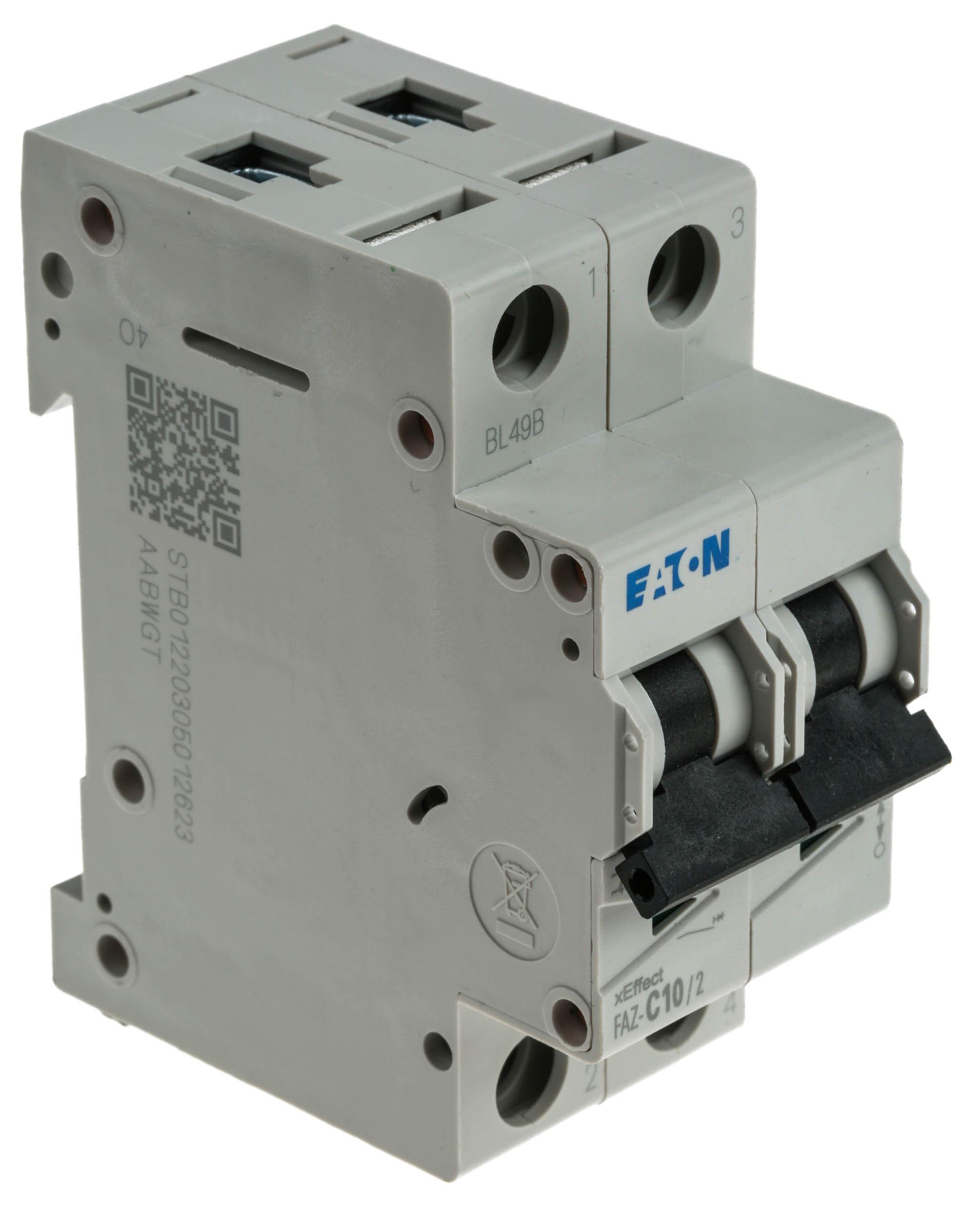 Produktfoto 1 von Eaton Eaton Moeller MCB Leitungsschutzschalter Typ C, 2-polig 10A 240 → 415V, Abschaltvermögen 10 kA xEffect