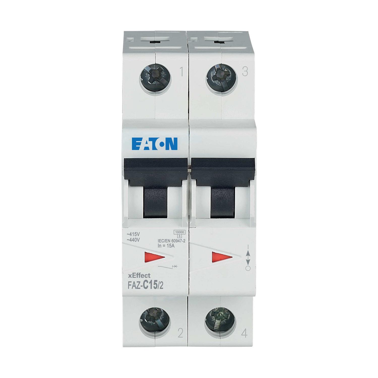 Produktfoto 1 von Eaton Eaton Moeller MCB Leitungsschutzschalter Typ C, 2-polig 15A 240 → 415V, Abschaltvermögen 10 kA xEffect