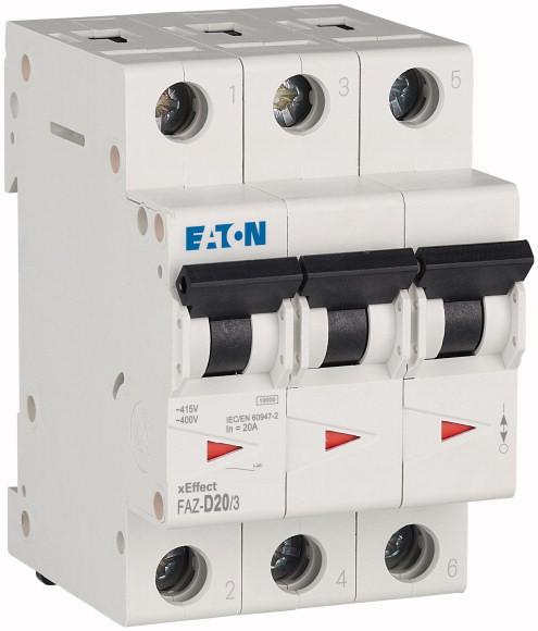 Produktfoto 1 von Eaton Eaton Moeller MCB Leitungsschutzschalter Typ D, 3-polig 20A 240 → 415V, Abschaltvermögen 10 kA xEffect