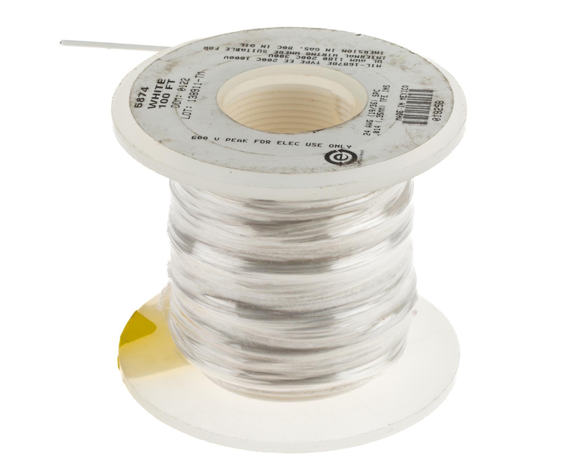 Produktfoto 1 von Alpha Wire Einzeladerleitung 0,2 mm², 24 AWG 30m Weiß PTFE isoliert Ø 1.37mm 19/0,13 mm Litzen UL1180