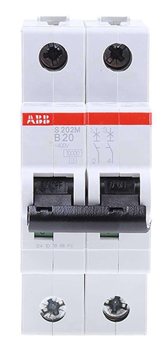 Produktfoto 1 von ABB S200M MCB Leitungsschutzschalter Typ B, 2-polig 20A 440V, Abschaltvermögen 10 kA System Pro M Compact