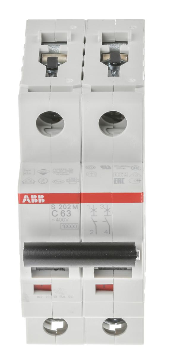 Produktfoto 1 von ABB S200M MCB Leitungsschutzschalter Typ C, 2-polig 63A 440V, Abschaltvermögen 10 kA System Pro M Compact