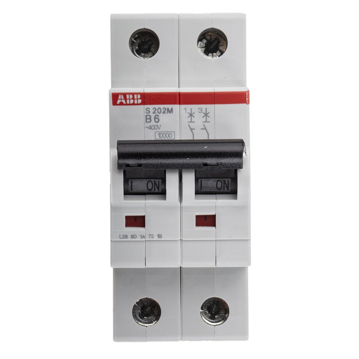 Produktfoto 1 von ABB S200M MCB Leitungsschutzschalter Typ B, 2-polig 6A 440V, Abschaltvermögen 10 kA System Pro M Compact