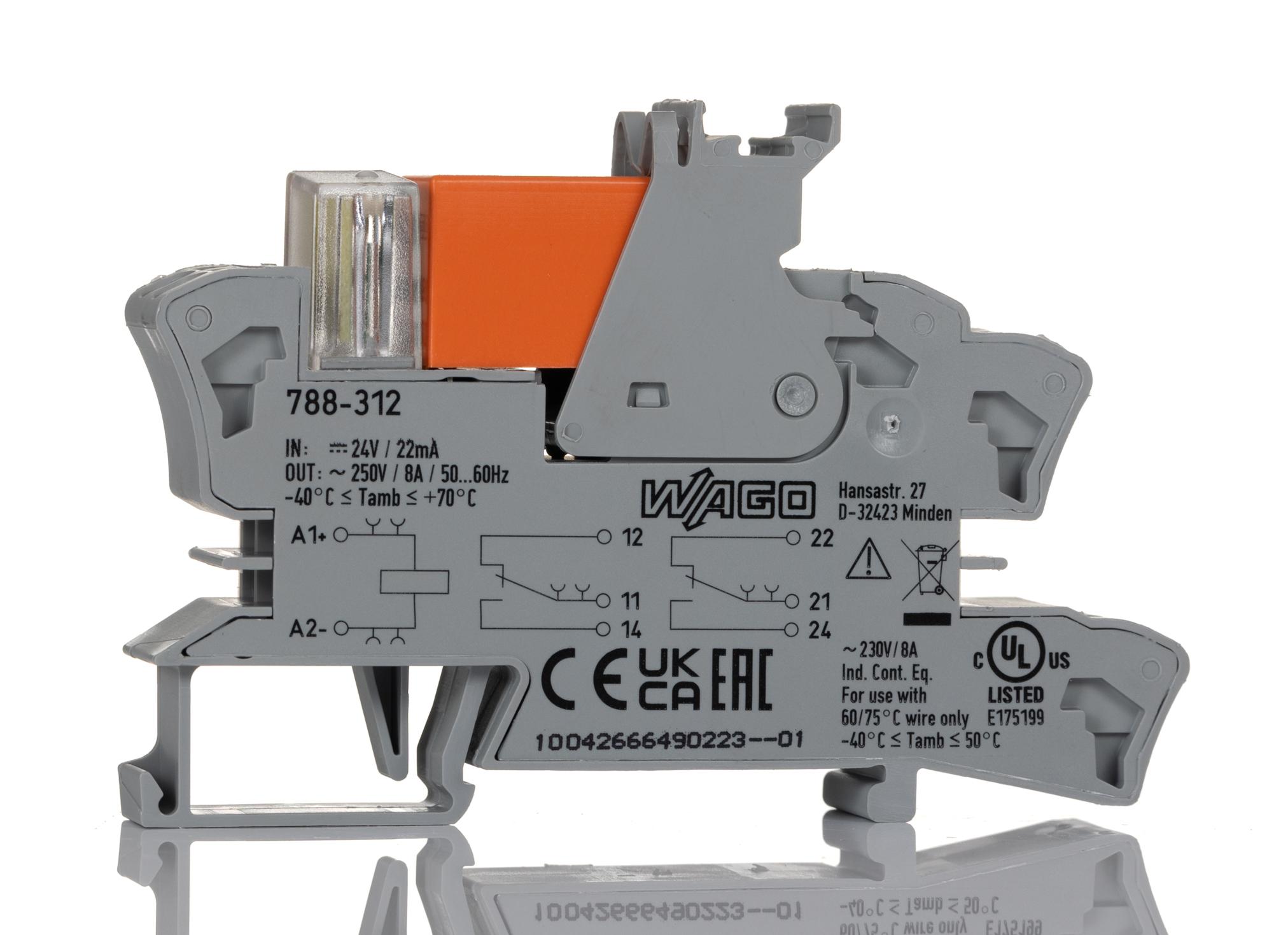 Produktfoto 1 von Wago 788 Interface Relais, 24V 24V dc DIN-Schienen 250V ac