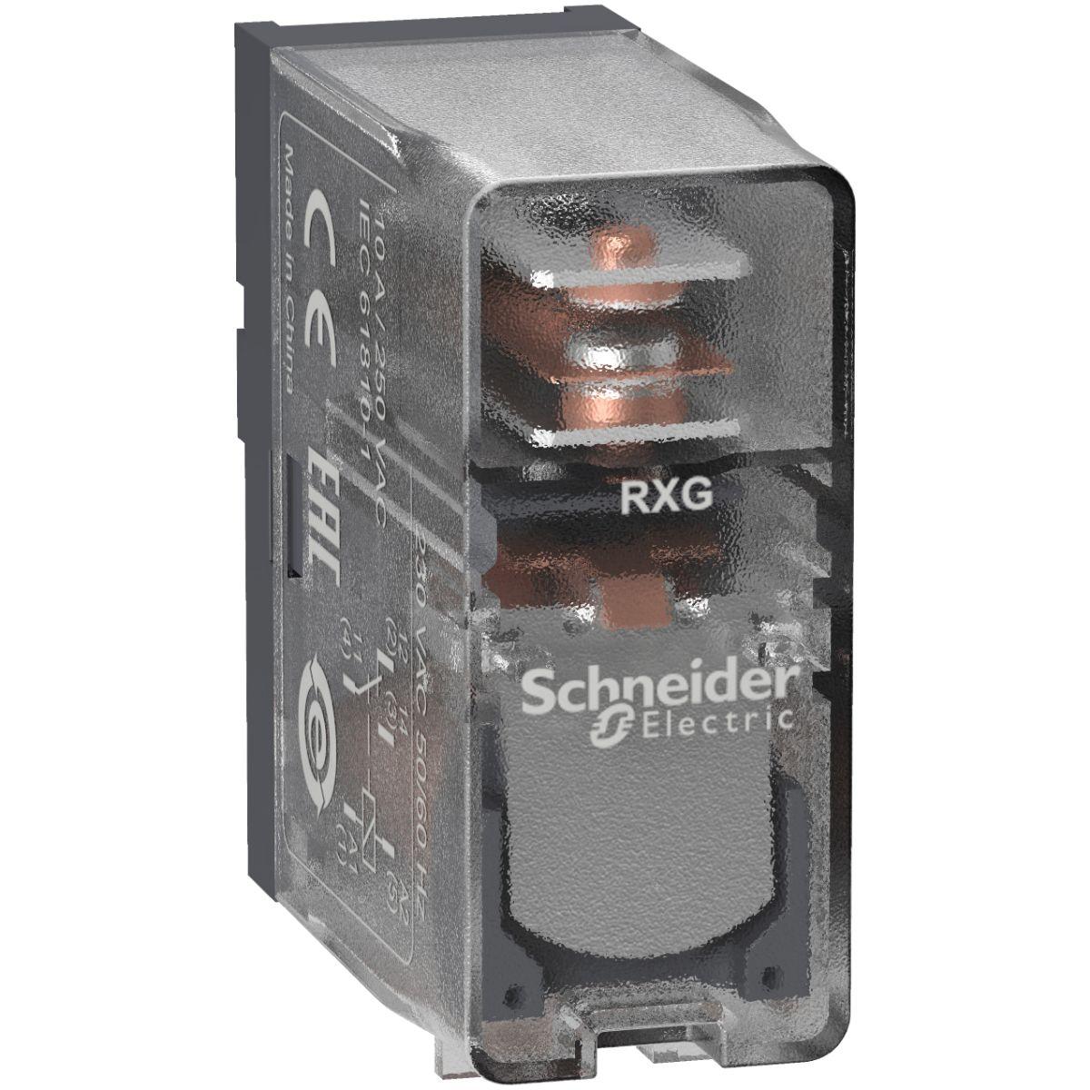 Produktfoto 1 von Schneider Electric Harmony Relay RXG  Monostabiles Relais, Steckrelais 1-poliger Wechsler 10A 230V ac Spule / 820mW