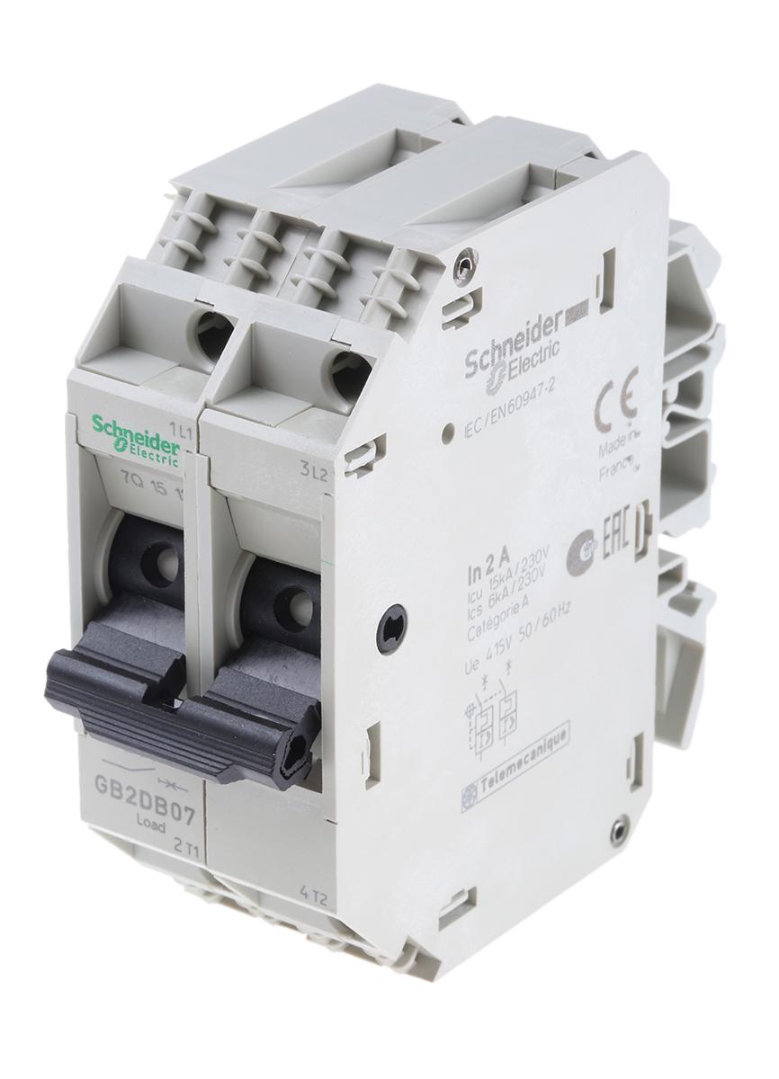 Produktfoto 1 von Schneider Electric GB2 Thermischer Überlastschalter / Thermischer Geräteschutzschalter, 2-polig, 2A, 277 V ac, 415V ac