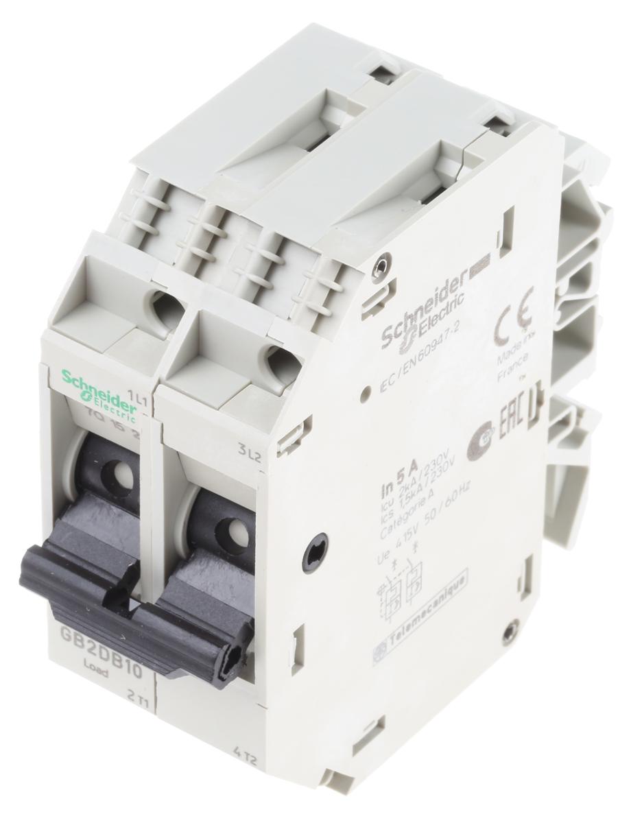 Produktfoto 1 von Schneider Electric GB2 Thermischer Überlastschalter / Thermischer Geräteschutzschalter, 2-polig, 5A, 277 V ac, 415V ac