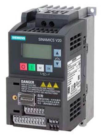 Siemens SINAMICS V20, 1-Phasen Frequenzumrichter 0,55 kW, 230 V ac / 3,2 A 0 → 550Hz für Wechselstrommotoren