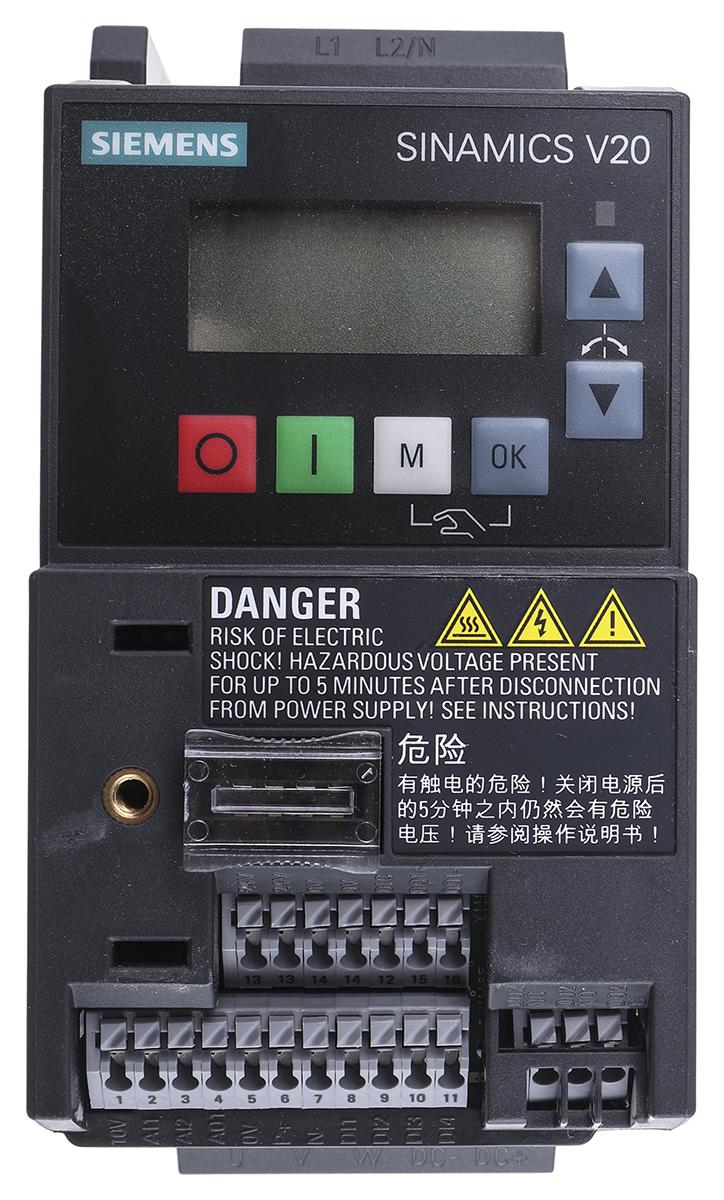 Produktfoto 1 von Siemens SINAMICS V20, 1-Phasen Frequenzumrichter 0,75 kW, 230 V ac / 4,2 A 0 → 550Hz für Wechselstrommotoren